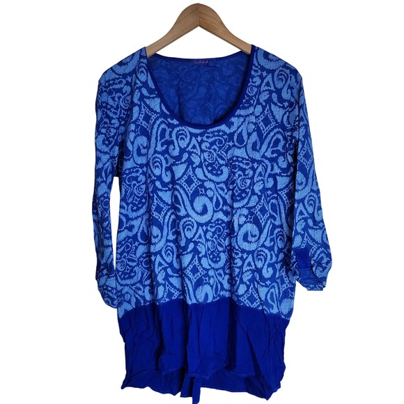 Fresh Produce Tunic Top Women's XL Floral 3/4 Sleeve Blue - Picture 1 of 6